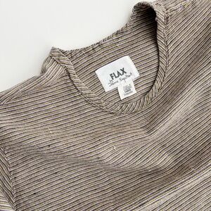 Vintage FLAX Striped Linen Shirt Womens L Stripes Jeanne Engelhart Oversized